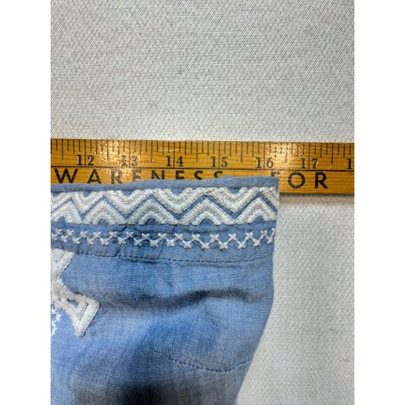 Hollister Women's Strapless Chambray Romper Size M Blue White Embroidery Stretch - Picture 10 of 13